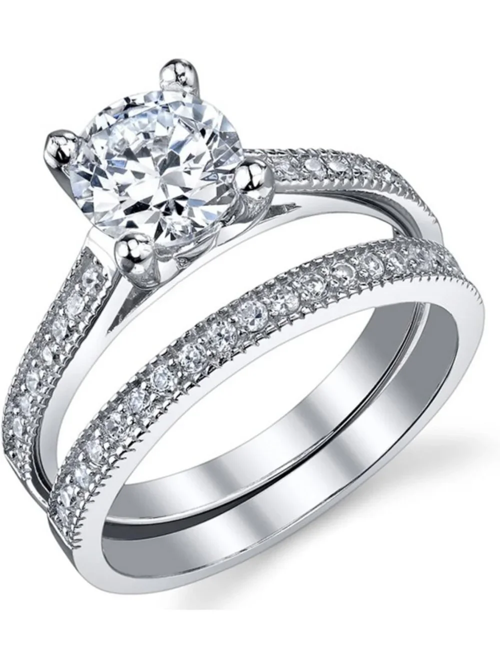 1.25 Carat Round Brilliant CZ Sterling Silver Wedding Engagement Ring Set, Sizes
